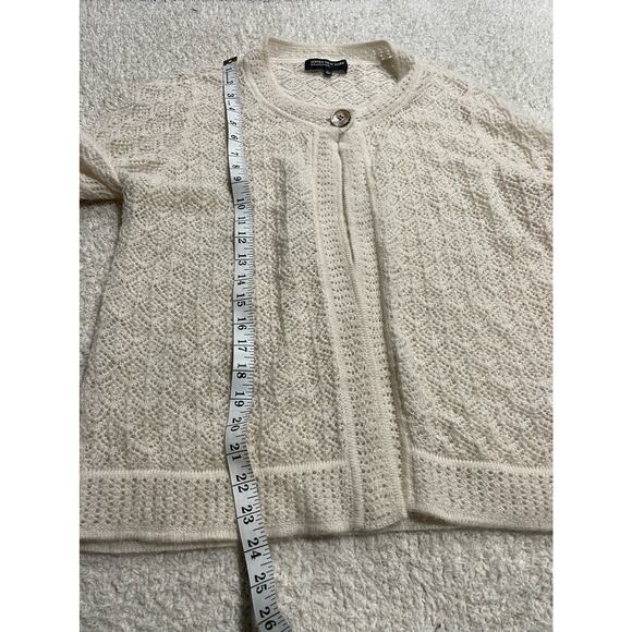 Jones New York Wool Mohair Blend Cardigan Sweater Womens Large Open Knit Ivory - Picture 3 of 10